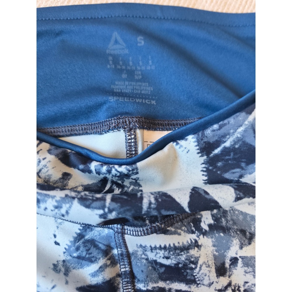 Reebok Speedwick Leggings Womens Small Blue White Abstract Print Athletic Tights - Picture 4 of 5